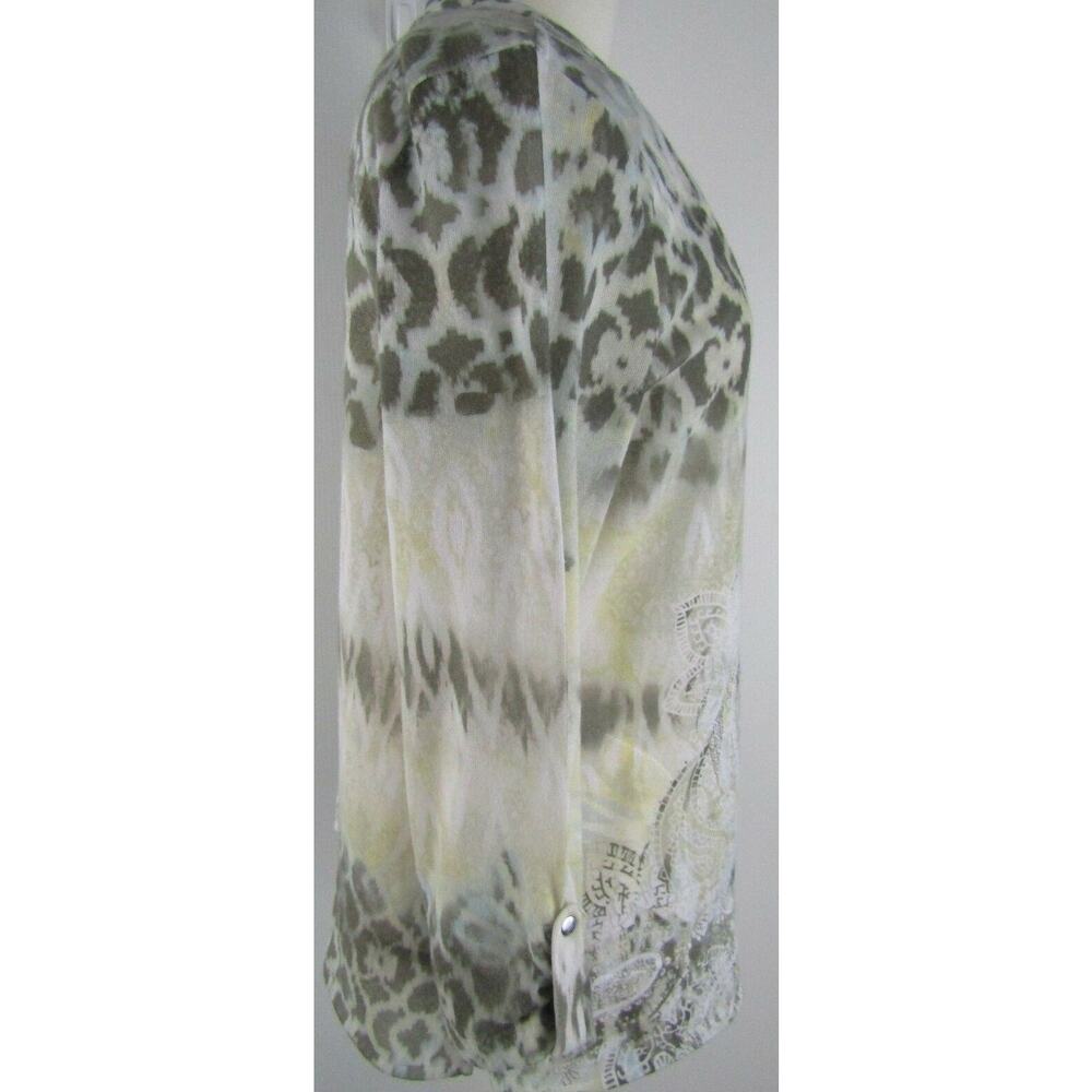 Chicos Zenergy White Brown Green Paisley Floral Full Zip Knit Jacket Size 1 - Picture 8 of 12